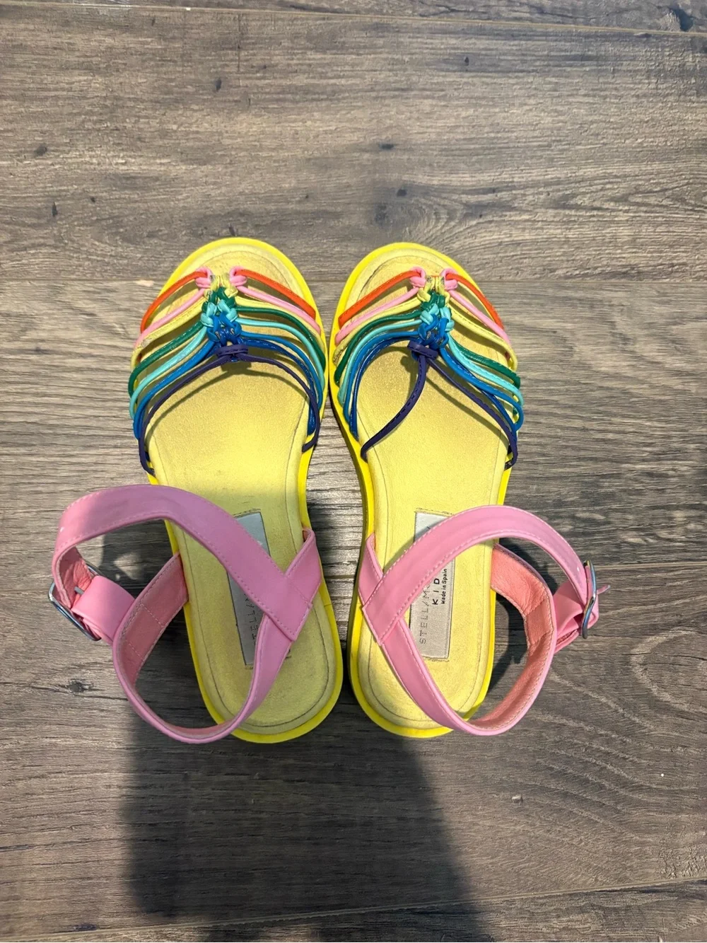 Stella McCartney Kids Pink & Yellow Rainbow-Strap Sandals
